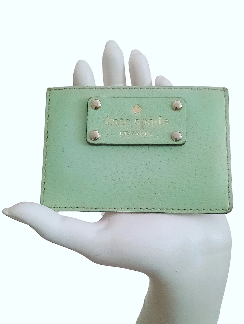 KATE SPADE Wellesley Graham Leather Card Holder w/Gold Logo Plate Mint/Peach